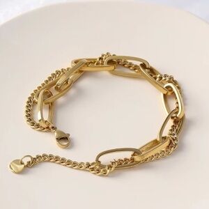 2ND Re-Stock❗️NEW 18k Gold Double Layered Chunky Bracelet